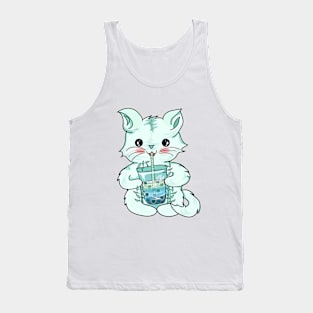 kawaii cat drinking boba tea Tank Top